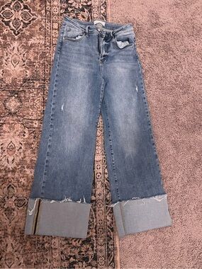 Risen jeans -High Rise Wide Leg Stretch Cuffed Jean